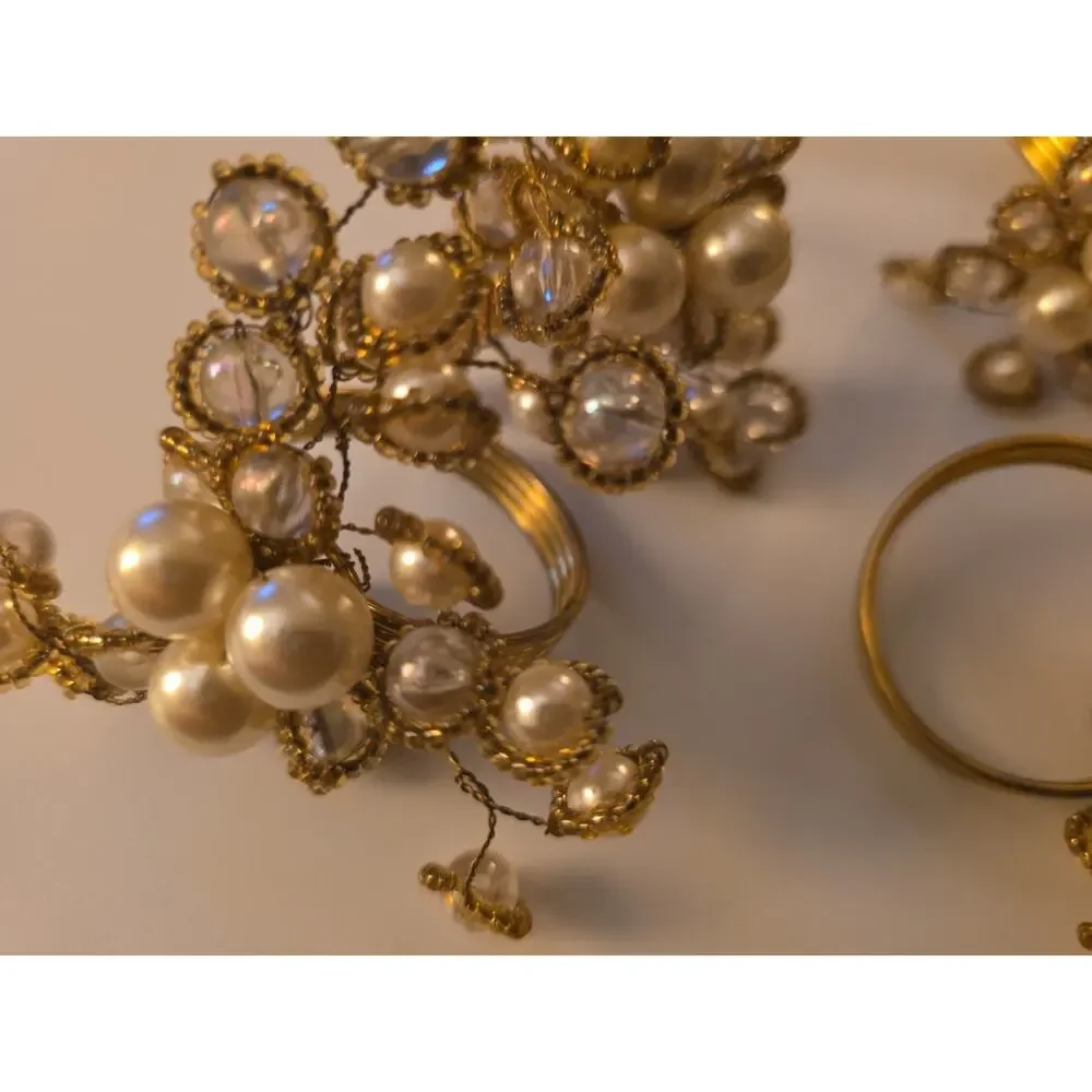 Vintage Pearl and Crystal Napkin Rings Set Of Four